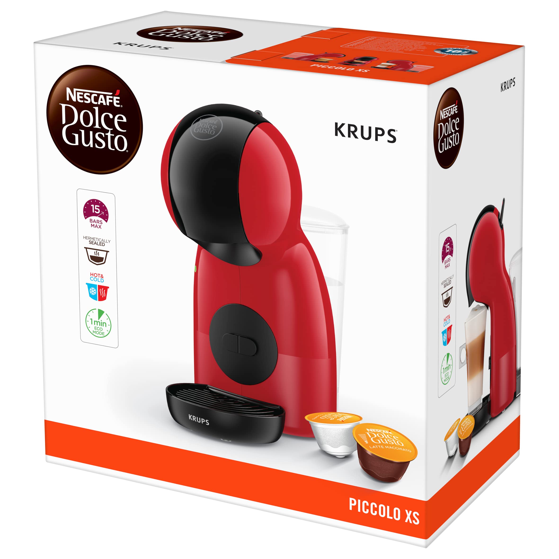 Machine à café capsules, Pression 15 Bars, Cafetière Dosettes Rouge et Noir