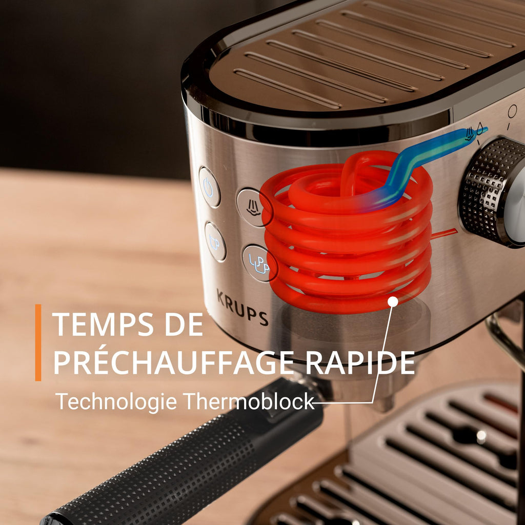 Machine expresso manuelle, design compact, espresso et cappuccino, Silver