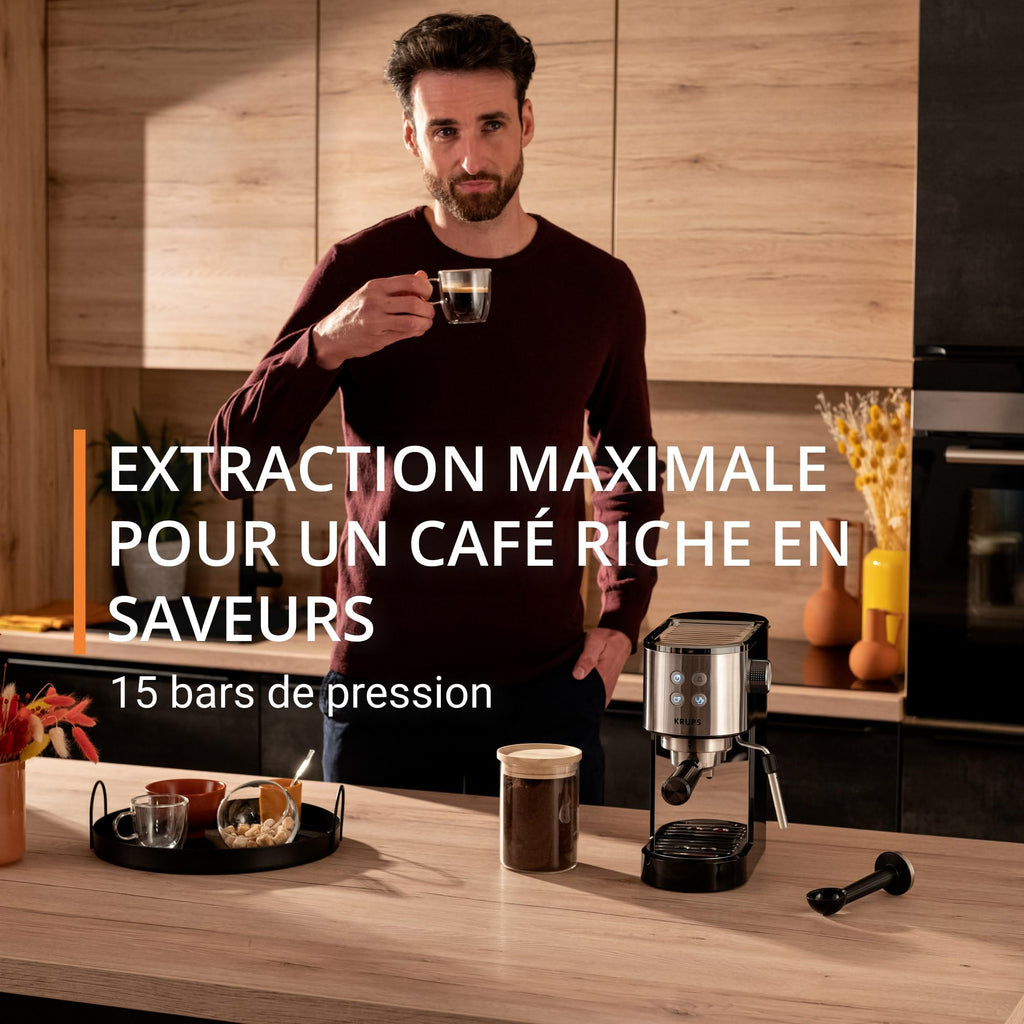 Machine expresso manuelle, design compact, espresso et cappuccino, Silver